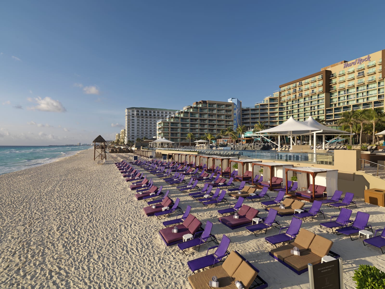 Beach club with loungers and cabanas at Hard Rock Hotel Cancún