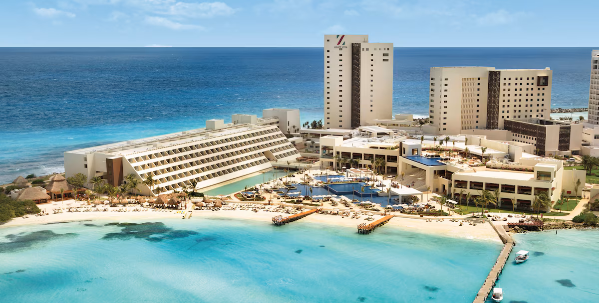 Aerial view of Hyatt Ziva Cancún on Punta Cancún